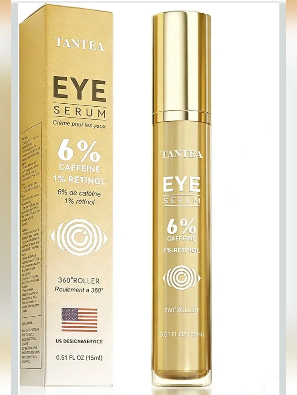 Tantea Eye Serum 6% Caffeine & 1% Retinol - Illuminating Eye Treatment (Gold)